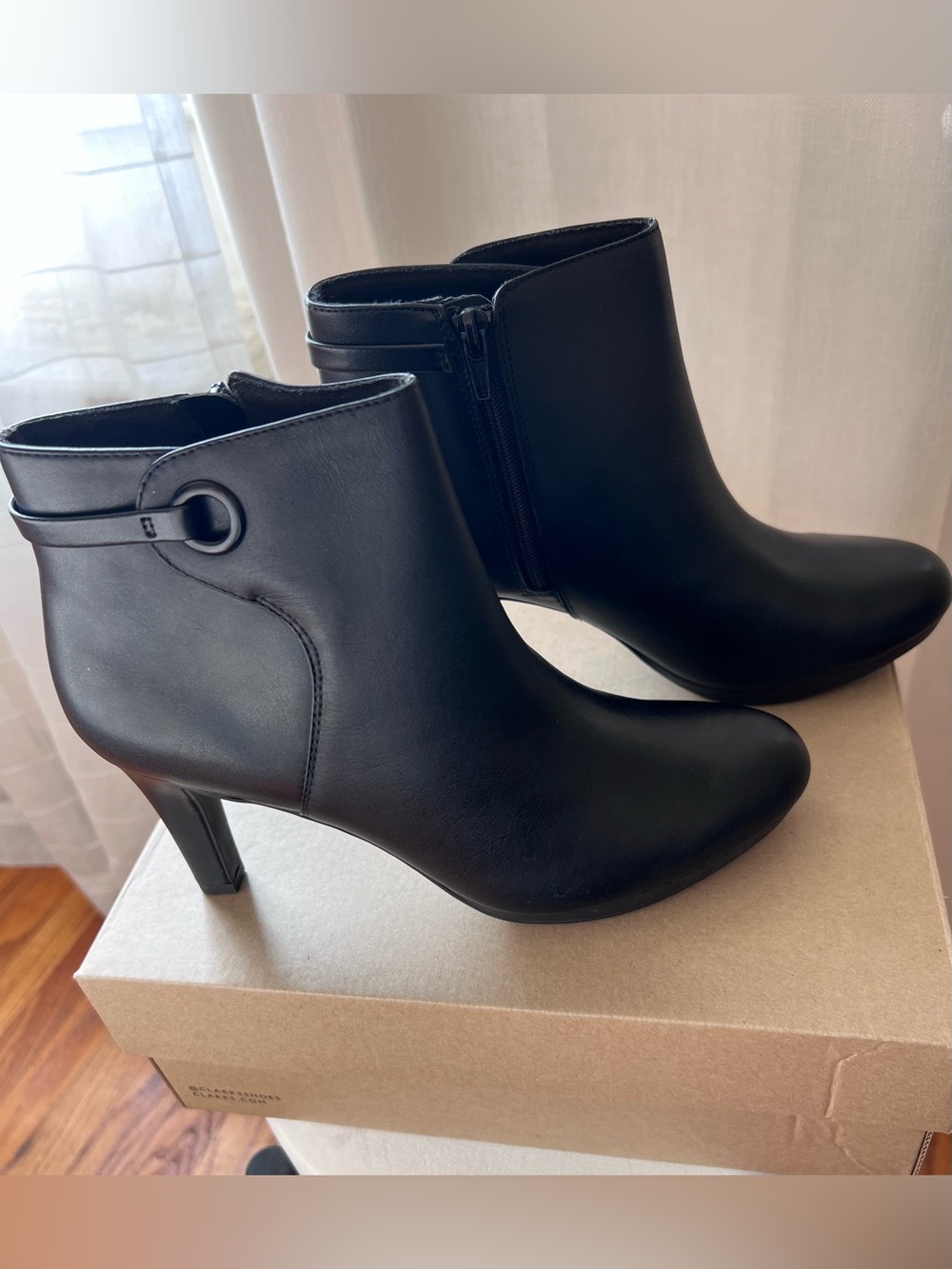 Clarks Adriel Mae Black Leather Heeled Ankle Boots